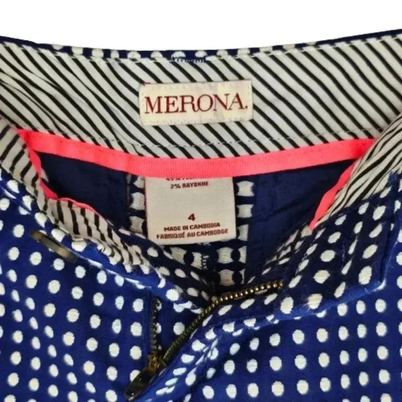 Merona Blue Polka Dot Shorts Size 4 Cuffed Cotton Blend Summer Casual - Picture 4 of 13